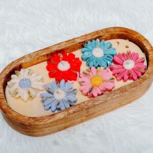 Flower Candles on Eco Friendly Wooden Bowl (10 inches)